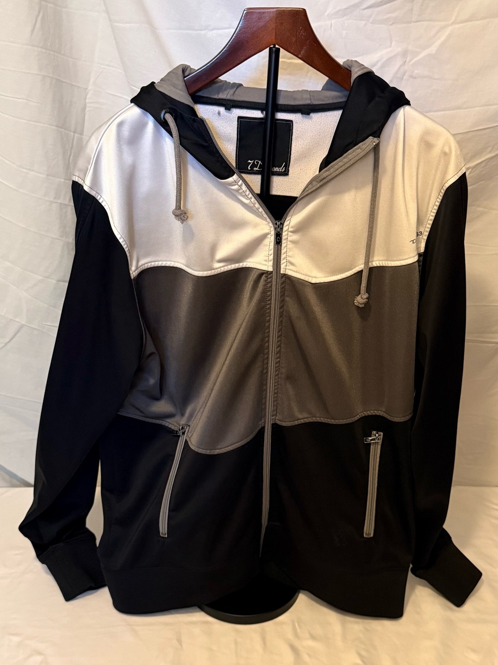 7 Diamonds Men's Colorblock Windbreaker Jacket - Black Gray White Size XL (JJ16)